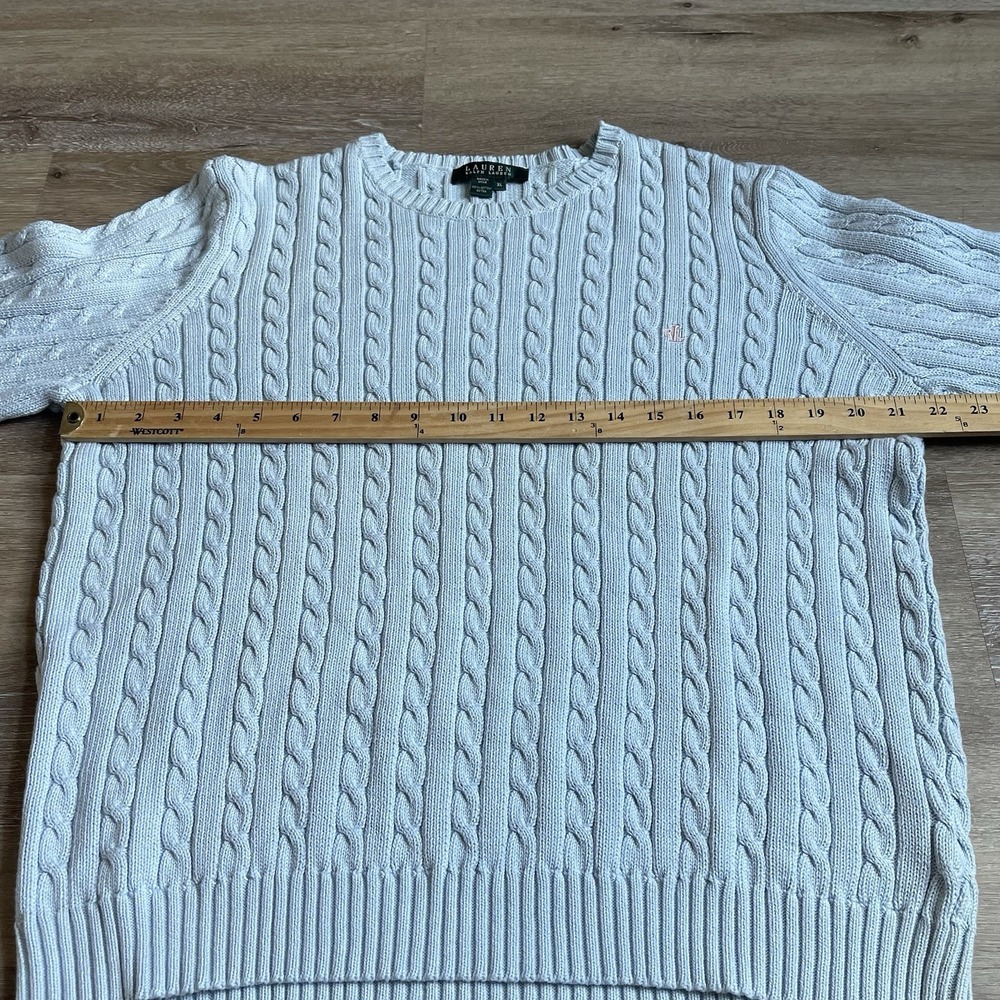 Lauren Ralph Lauren XL Cable Knit Sweater Baby Blue  Logo Fisherman Preppy - Picture 4 of 7